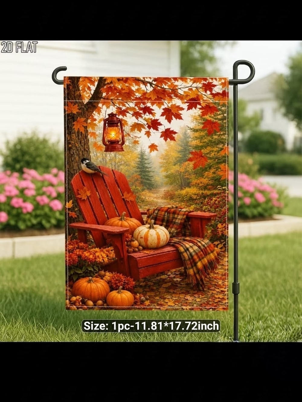 Autumn Adirondack Chair Garden Flag with Pumpkins and Lantern